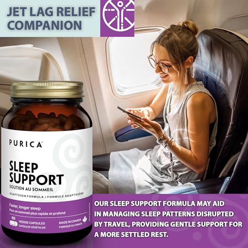 PURICA Sommeil Paisible, Aide à Favoriser des Nuits Reposantes et un Voyage Facile, Contient des Champignons Reishi Rouges, de l'Ashwagandha Biologique et de la Mélatonine, Formule Sans Gluten et Sans OGM