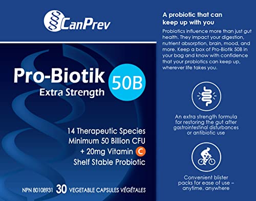 CanPrev - Pro-Biotik 50B Extra Strength - Helps to Support Immune Function and Promote a Favorable Gut Flora - Helps Support Intestinal Gastrointestinal Health