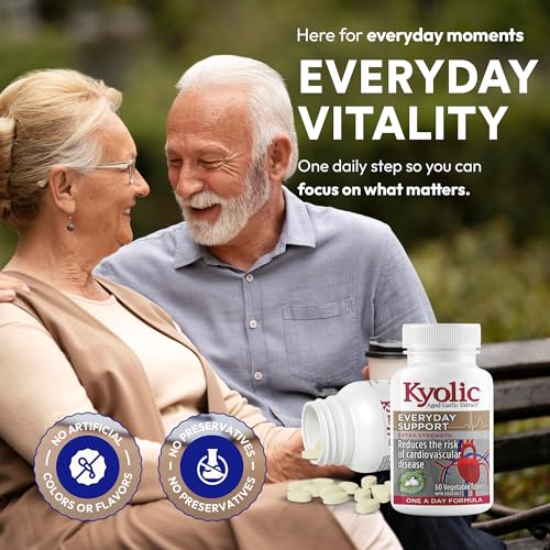 Extrait d'ail vieilli inodore Kyolic - Force optimale 1000 mg - Supplément cardiovasculaire - Santé cardiovasculaire Kyolic - Supplément à base d'extrait d'ail