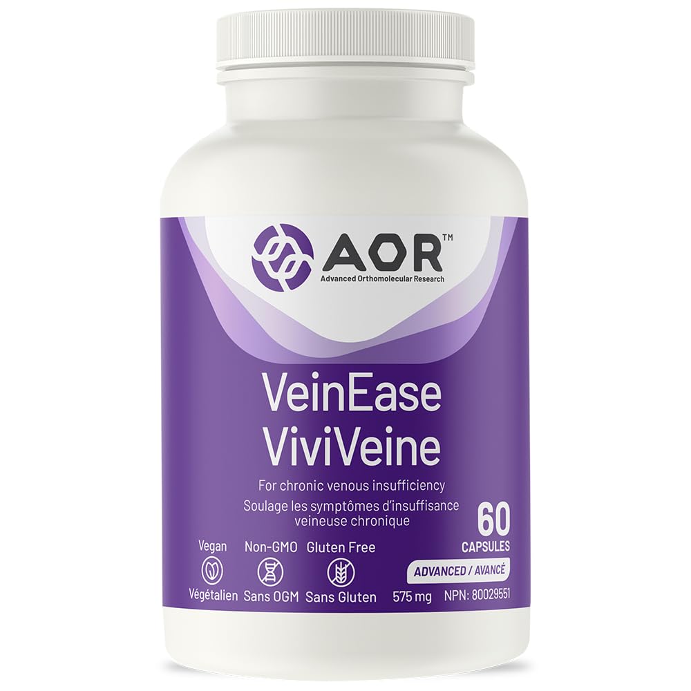 AOR VeinEase 575mg, 60 Vegan Caps 30-Day Supply - Diosmin Hesperidin Supplement, Vitis Vinifera & Grape Seed Extract for Comfortable Legs, Promotes Healthy Vein Function - Vegan, Non-GMO & Gluten-Free