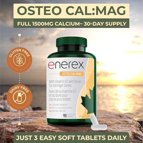 ENEREX - Osteo Cal:Mag - Gluten & Dairy-Free - Helps in the Development and Maintenance of Bone - Calcium, Magnesium, Organic Raw Kale, Bamboo Extract, Boron, Vitamin K2 & D3