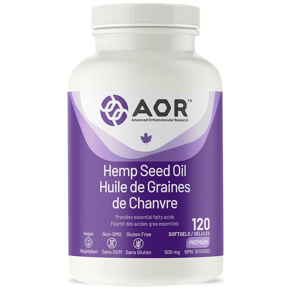 AOR Hemp Seed Oil, Cold Pressed, Vegan Omega 3 6 9, 500 mg, 120 Softgels