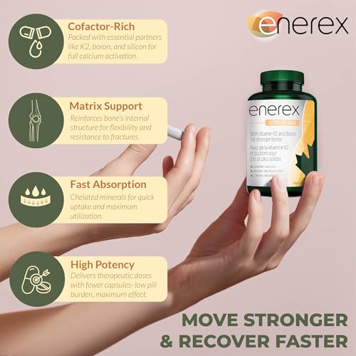 ENEREX - Ostéo Cal:Mag - Sans gluten et sans produits laitiers - Contribue au développement et au maintien des os - Calcium, magnésium, chou frisé cru biologique, extrait de bambou, bore, vitamine K2 et D3