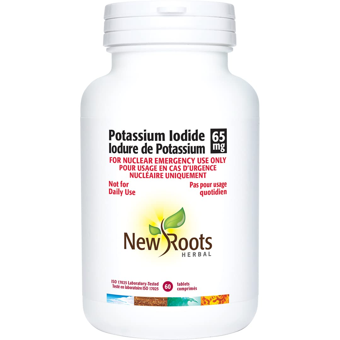 New Roots Herbal Potassium Iodide Supplement 65mg 60 Tablet, 30-Day Supply, Iodine Support for Thyroid Function, Ideal for Emergency Preparedness, Promote Hormone Balance & General Well-being, Non-GMO