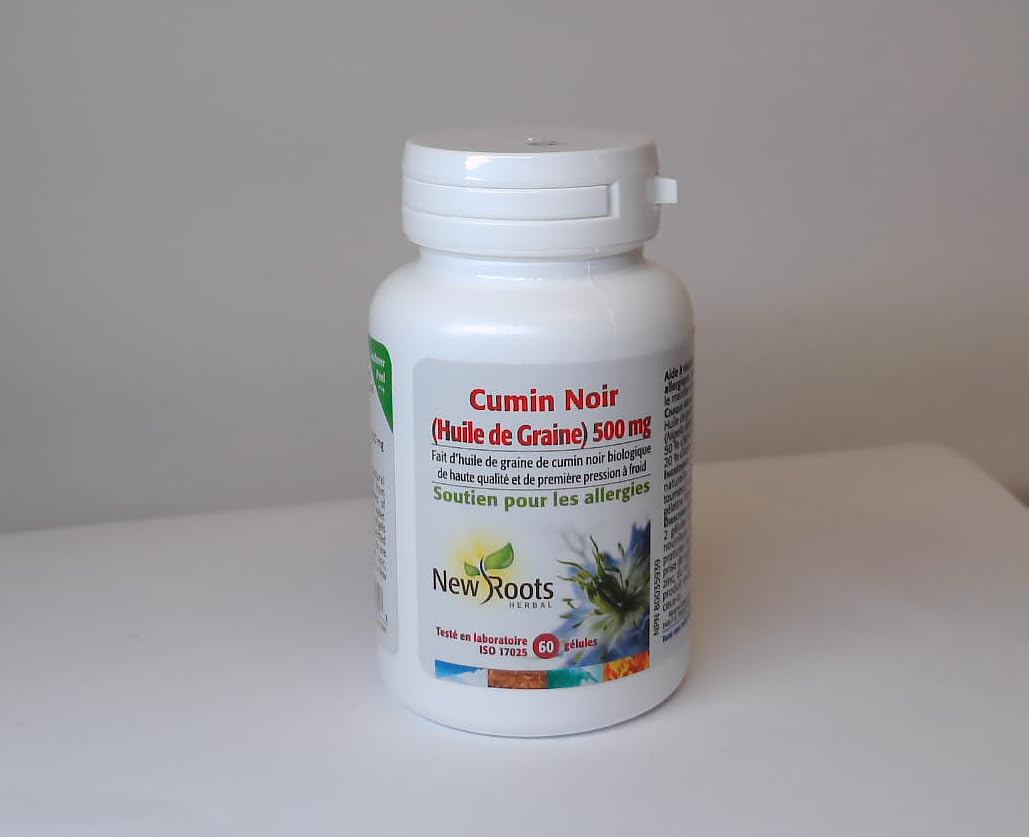 New Roots Herbal - Huile de cumin noir - Huile de graines de nigelle bio pressée à froid - Soulage les éternuements, les démangeaisons oculaires, le nez bouché et la congestion nasale