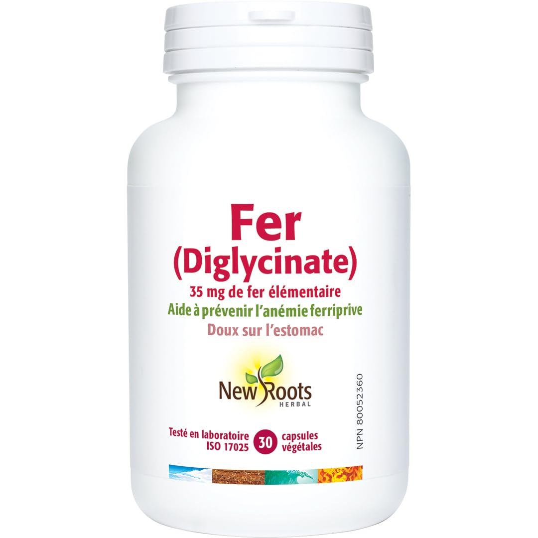New Roots Herbal Iron Bisglycinate Iron Supplement, 35 mg, 30 Veg Caps