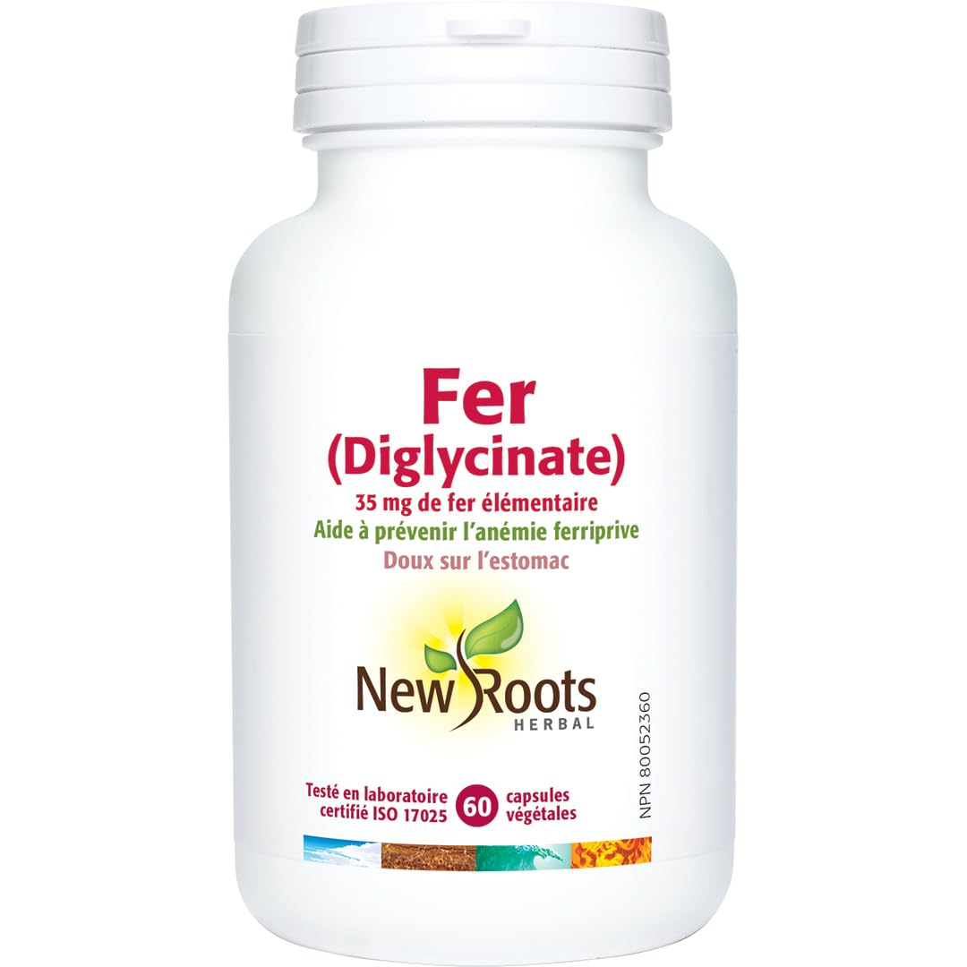 New Roots Herbal Iron Bisglycinate Supplement, 60 Veg Caps, 2 Month Supply