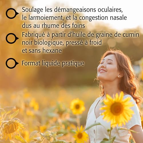 New Roots Herbal - Huile de cumin noir - Huile de graines de nigelle bio pressée à froid - Soulage les éternuements, les démangeaisons oculaires, le nez bouché et la congestion nasale