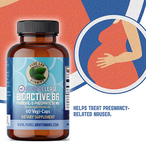 Pure Lab Vitamins | Slow Release Bioactive Vitamin B6 50mg | 60 Capsules | Vitamin B6 for Pregnancy Nausea Relief | P5P Pyridoxal 5 Phosphate | Serotonin Mood Support, Immune System Support, Metabolism Support