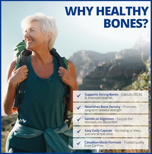 CanPrev Healthy Bones - Cal-Mag Chélaté 2:1, Oligo-éléments Essentiels, Vitamine D3 Végétalienne & K2 Sans Soja | Aide à Construire des Os et des Dents Solides | Produits de Santé Naturels de Première Qualité