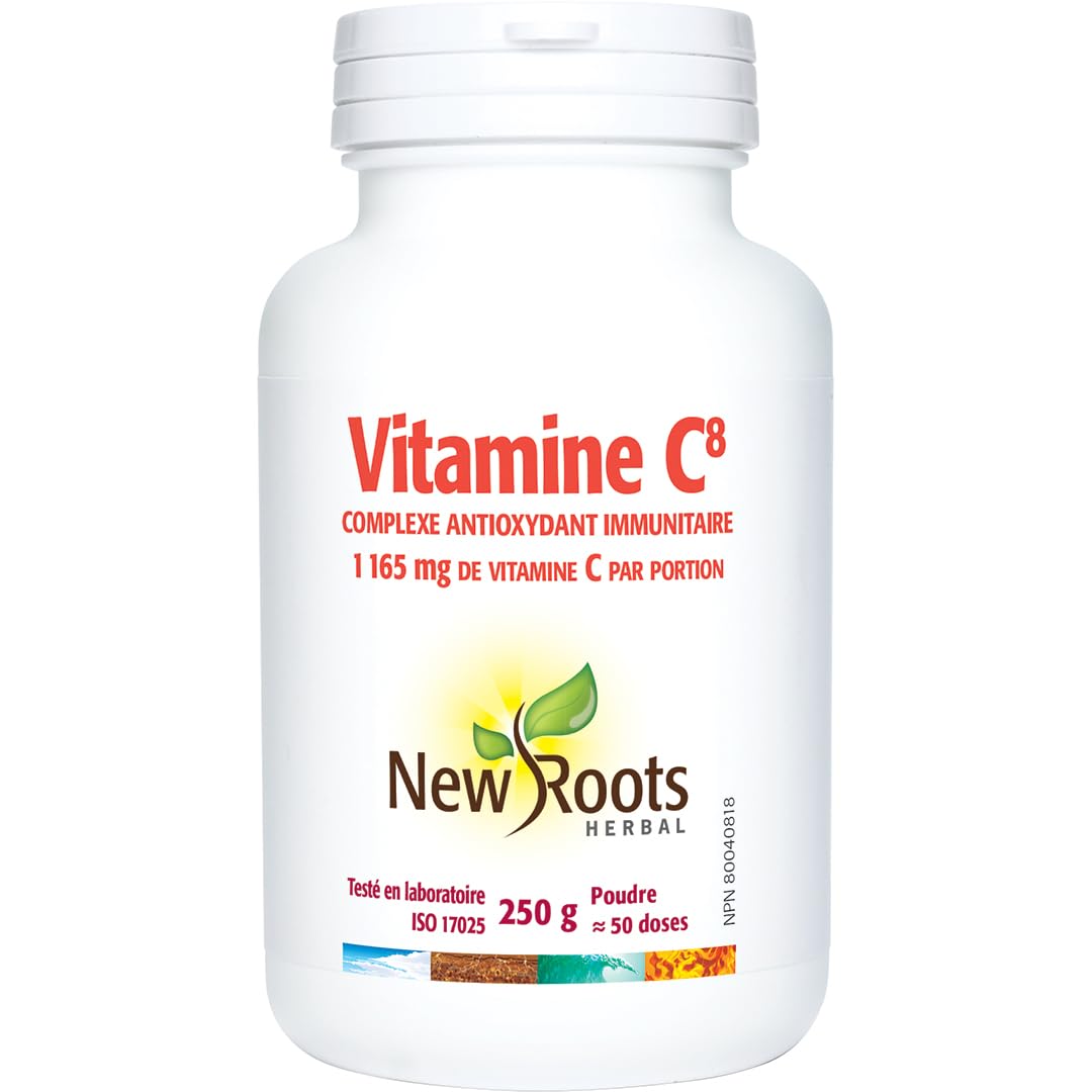 New Roots Vitamine C8 Complexe d'ascorbate (poudre) Orange naturelle 250 g 50 portions