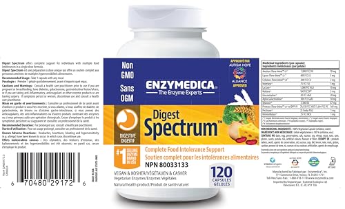 Enzymedica - Digest Spectrum - Broad-Spectrum Digestive Enzyme Supplement for Comfortable Mealtime Experience, Helps with Food Sensitivity Support, Dairy, Gluten-Free