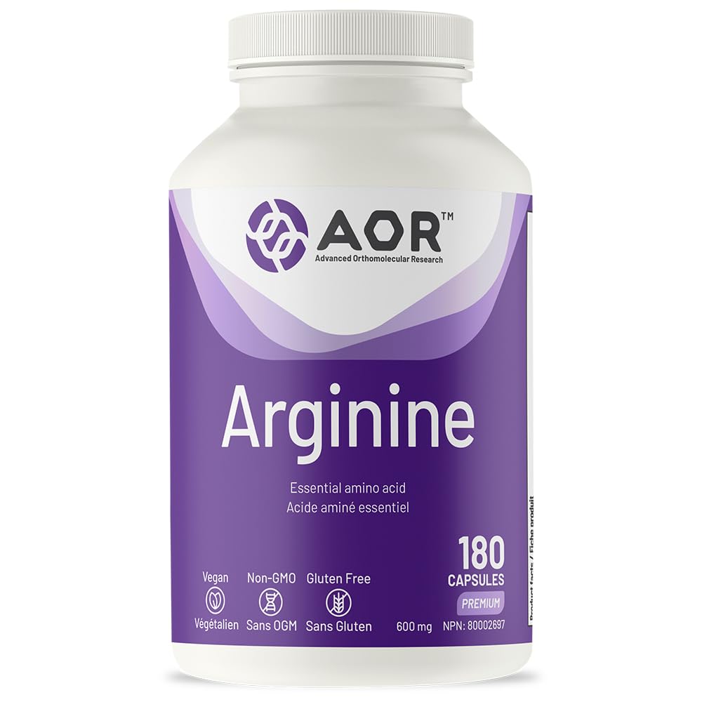 AOR Arginine 600mg, Vegan 180 Caps 60-Day Supply - L-Arginine Supplement for Circulation & Vitality - Support Nitric Oxide Production - Essential Amino Acids for Skin Elasticity and Muscle Performance