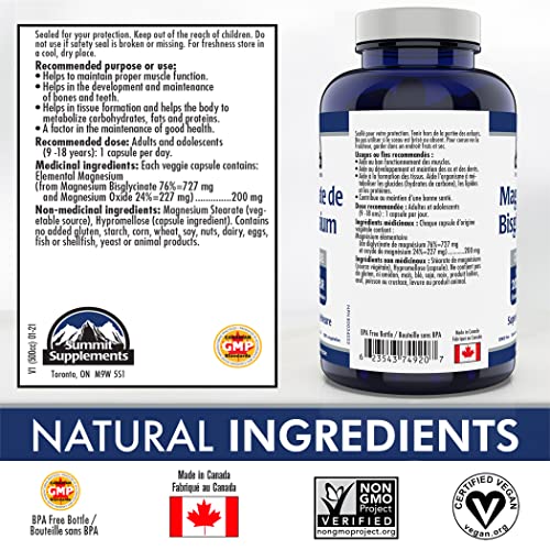 Proudly Canadian Magnesium Biglycinate 200mg - Advanced Muscle Support Formula - Bisglycinate Blend for Men and Women's Vitality, Bone Strength, and Cardiovascular Wellness