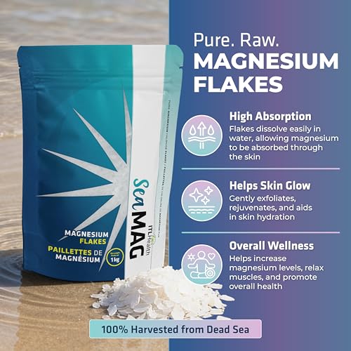 SeaMAG Magnesium Bath Salt, Alternative to Epsom Salt - 100% Pure & Natural Magnesium Flakes from The Dead Sea | High Absorption Flakes for Relaxation & Wellness