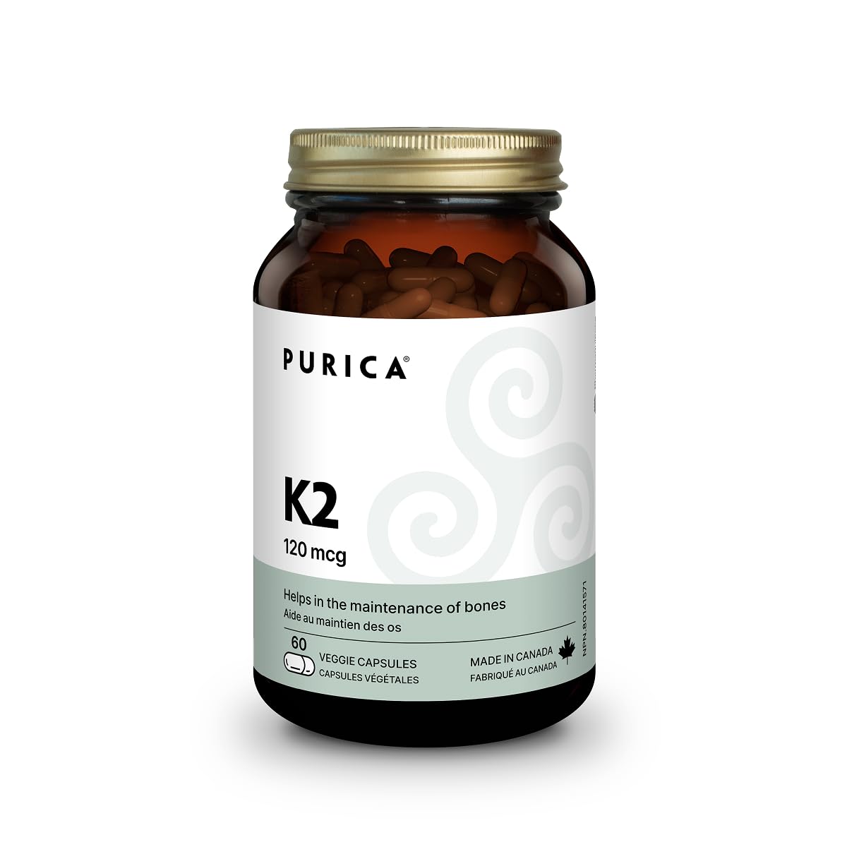 Purica Vitamin K2 120 mcg, 60 Vegan Capsules, MK-7 Pharmaquinone