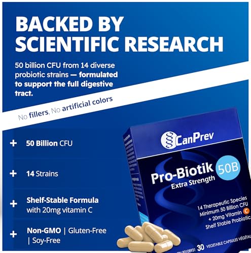 CanPrev - Pro-Biotik 50B Extra Strength - Helps to Support Immune Function and Promote a Favorable Gut Flora - Helps Support Intestinal Gastrointestinal Health