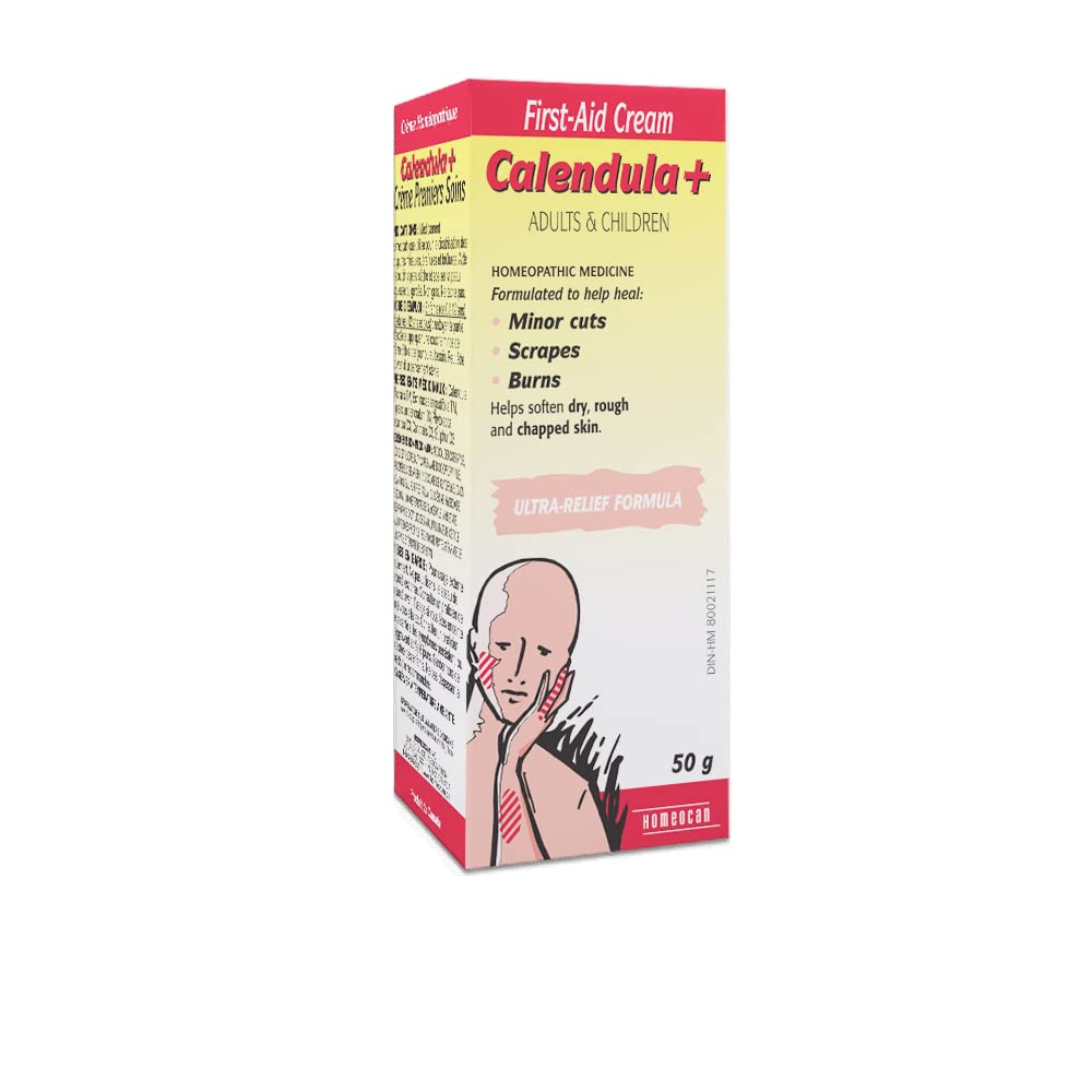 Homeocan - Calendula+ First-Aid Cream, 50g - Ideal for Minor Cuts, Scrapes and Burns Helps Soften Dry Skin and Soothe Rough or Chapped Skin