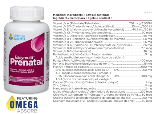 Platinum Naturals - Prenatal Easymulti | Une fois par jour | Enrichi en ADH