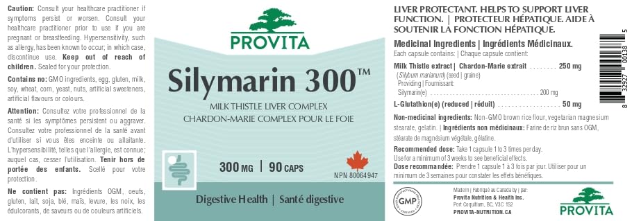 Silymarine 300 de Provita Nutrition (Fabriqué au Canada) 90 gélules
