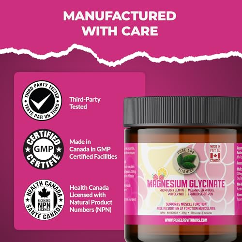 Pure Lab Vitamins Mélange en poudre de glycinate de magnésium framboise-citron