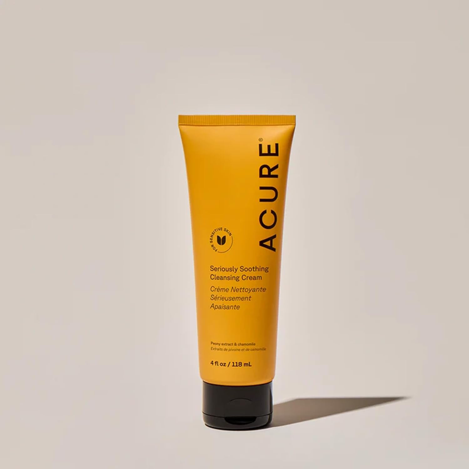 Acure Seriously Soothing Cleansing Cream - Gentle Hydrating & Exfoliating Face Wash, Daily Facial Cleanser for Women & Men with Chamomile & Sunflower Amino Acids, Sulfate Free, Vegan - 118ml