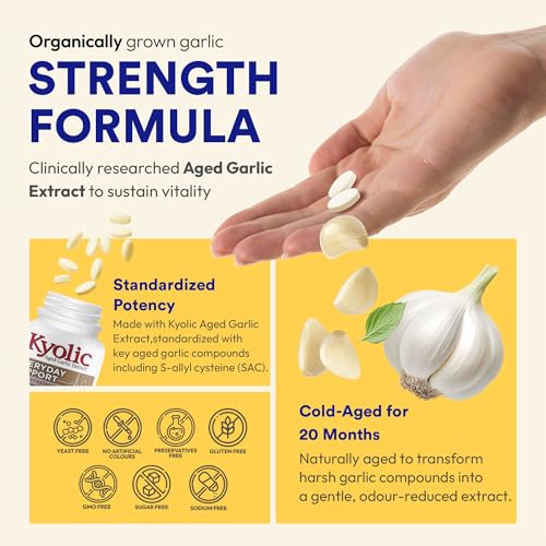 Extrait d'ail vieilli inodore Kyolic - Force optimale 1000 mg - Supplément cardiovasculaire - Santé cardiovasculaire Kyolic - Supplément à base d'extrait d'ail