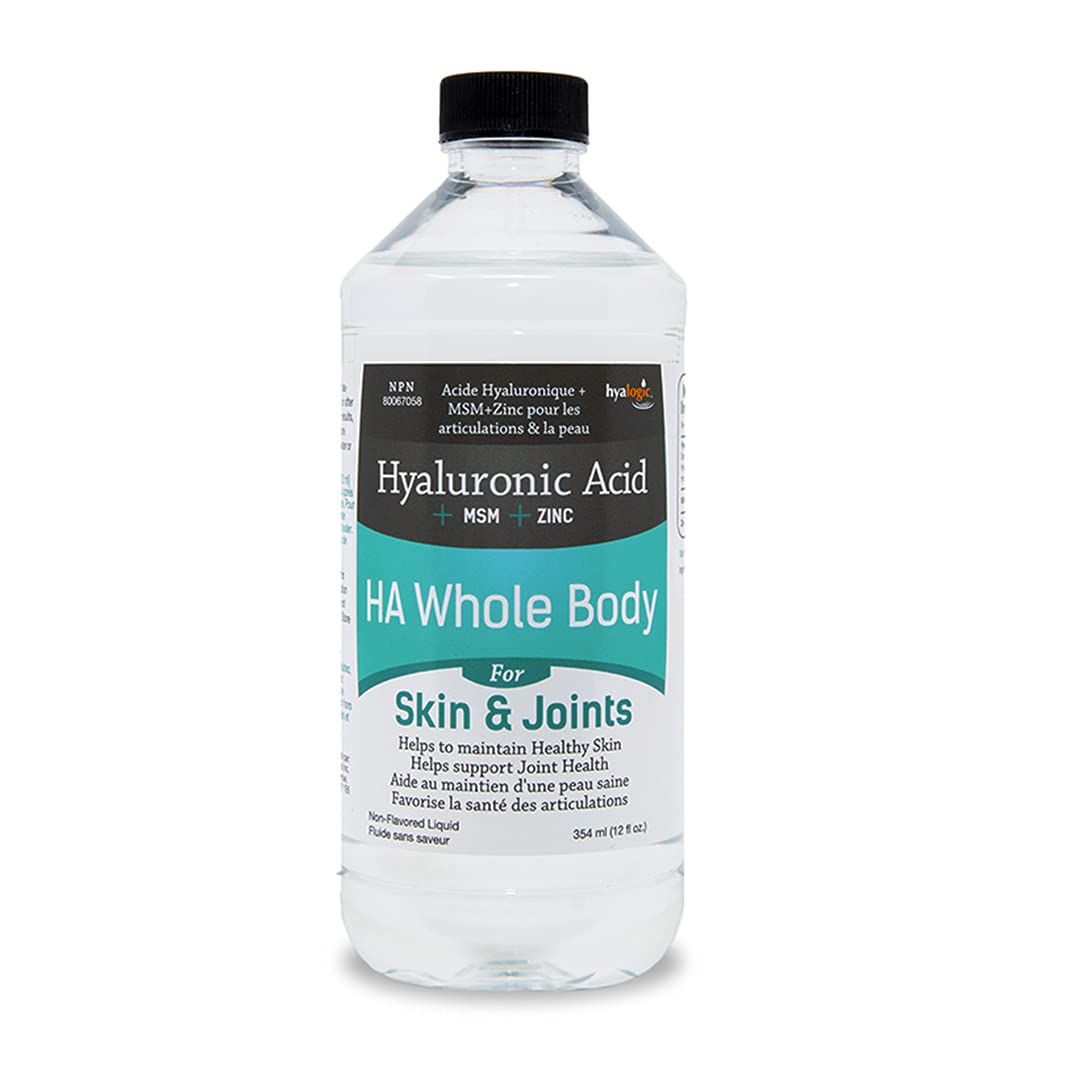 Hyalogic - Acide Hyaluronique Corps Entier Liquide Non Aromatisé 354 ml - Aide à Maintenir une Peau Saine, la Souplesse, la Mobilité et la Santé des Articulations - HA + MSM + Zinc - Soutient l'Hydratation - Végétalien