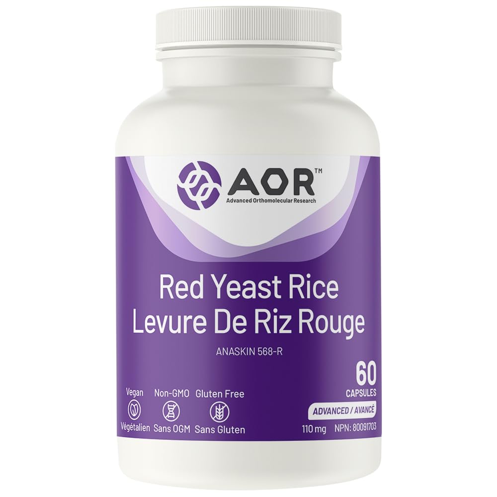 AOR Riz Rouge Fermenté 110mg, 60 gélules pour 60 jours - Extrait de levure fermentée avec antioxydants végétaux - Favorise l'équilibre du taux de cholestérol - Végan, Sans OGM et Sans Gluten