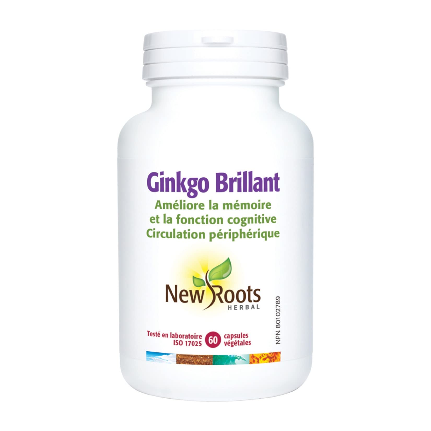 New Roots Herbal Smart Ginkgo Biloba, 60 capsules végétariennes, cure de 60 jours – Favorise la clarté mentale et les performances cognitives, supplément cérébral avec Crinière de Lion, L-Glutamine et Ginseng, sans gluten, sans OGM