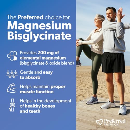Preferred Nutrition Magnesium Bisglycinate 200 mg, Veg Caps, Elemental Magnesium, Maintains Proper Muscle Function, Proudly Canadian