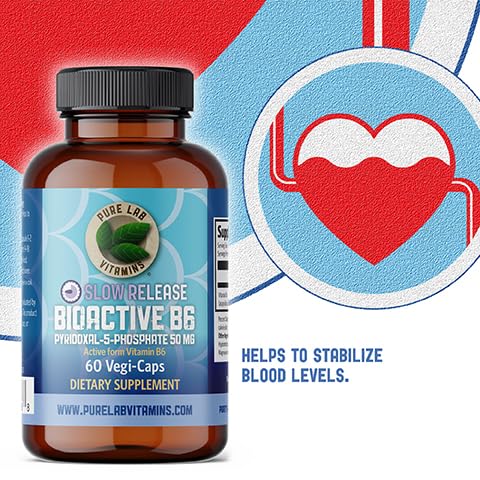 Pure Lab Vitamins | Slow Release Bioactive Vitamin B6 50mg | 60 Capsules | Vitamin B6 for Pregnancy Nausea Relief | P5P Pyridoxal 5 Phosphate | Serotonin Mood Support, Immune System Support, Metabolism Support