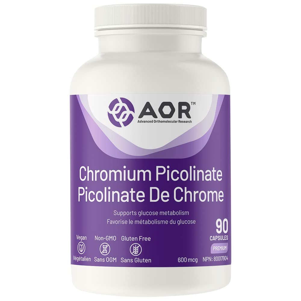 AOR Picolinate de Chrome 600mcg 90 gélules - 90 jours d'approvisionnement - Favorise un métabolisme équilibré du glucose et la production d'énergie - Supplément de chrome, oligo-élément pour un soutien nutritionnel et un métabolisme sain