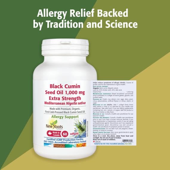 New Roots Herbal Organic Cold Pressed Black Seed Oil, 1000mg, 60 Softgels