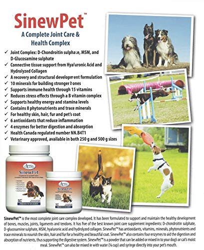 Omega Alpha Pets - Performance & Mobility - Un complexe complet pour la santé des articulations + D-Chondroïtine, D-Glucosamine, MSM, Acide hyaluronique & Collagène - SinewPet - 500g