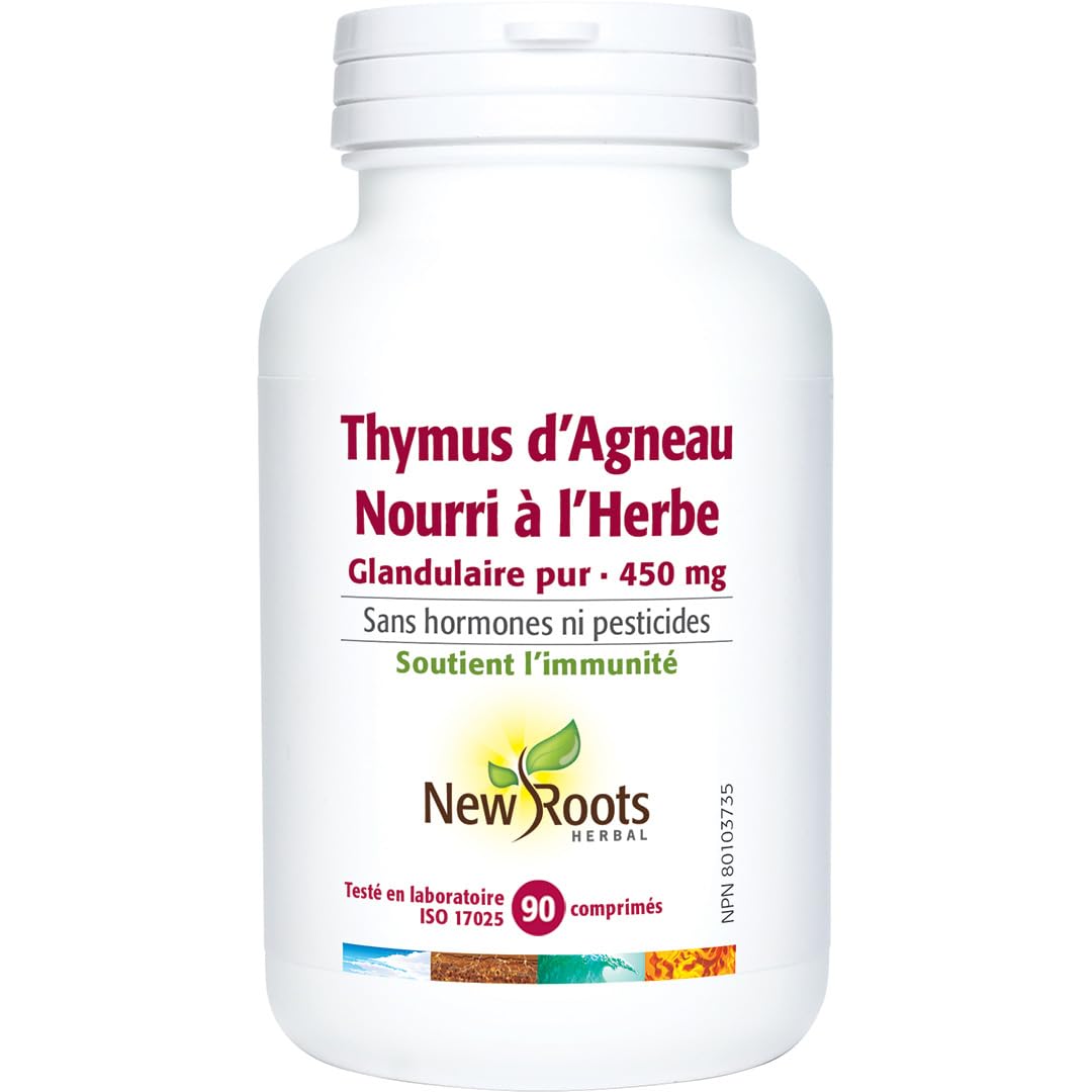 New Roots Herbal Grass-Fed Lamb Thymus Pure Glandular Supplement 450mg, 90 Tablets, 90-Day Supply - Natural Source, Essential Nutrients for Overall Wellness, Supports Thymus Gland Function