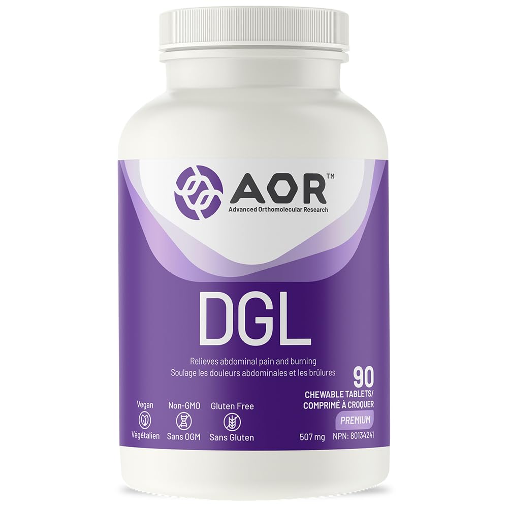 AOR DGL Deglycyrrhizinated Licorice Root 507mg, 90 Chewable Tablets, Lemon Flavour, 1-Month Supply, Supports Stomach Comfort & Enjoyable Digestion, Vegan, Gluten-Free, Non-GMO, Tasty & Gentle Formula