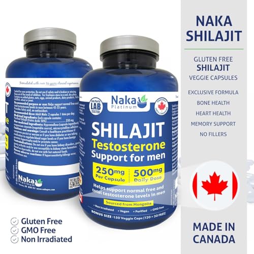Naka Platinum Shilajit Testosterone, 250mg, Support Normal Free and Total Testosterone Levels in Men, 3rd Party Lab Tested, Made in Canada