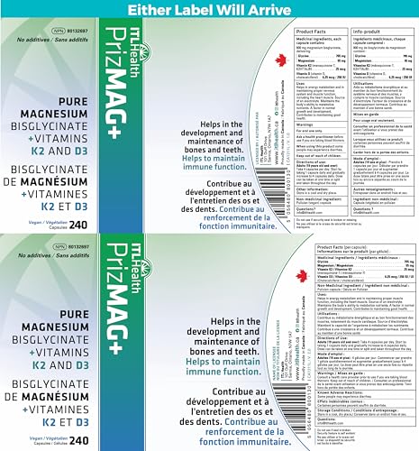 PrizMAG Magnesium Bisglycinate - Chelated Form for High Absorption, with Added Vitamin D3 & K2, Capsules for Bone & Muscle Support - No Fillers or GMOs | Made in Canada