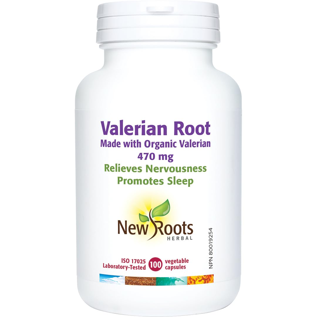 New Roots Herbal - Racine de valériane 100 capsules, 50 jours d'approvisionnement - Faite avec de la valériane biologique 470 mg - Soulage la nervosité et favorise le sommeil