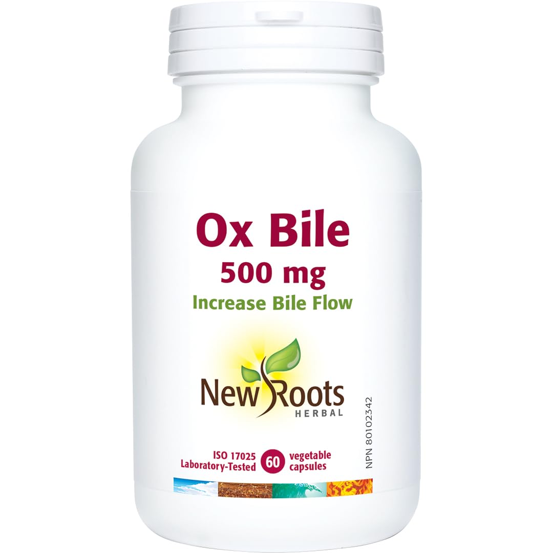 New Roots Herbal Ox Bile, 500 mg, 45% Cholic Acid, Bile Salts, 60 Capsules