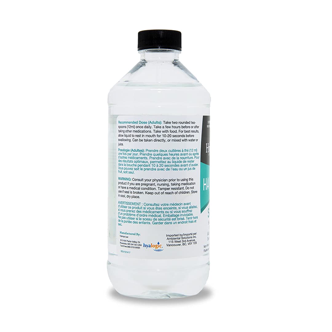 Hyalogic - Acide Hyaluronique Corps Entier Liquide Non Aromatisé 354 ml - Aide à Maintenir une Peau Saine, la Souplesse, la Mobilité et la Santé des Articulations - HA + MSM + Zinc - Soutient l'Hydratation - Végétalien