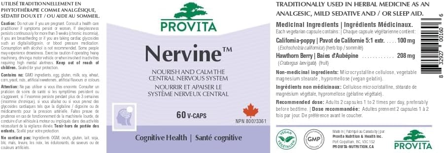 Provita Nervine : Soutien Herbal contre le Stress, l'Anxiété et les Troubles du Sommeil (60 Gélules)