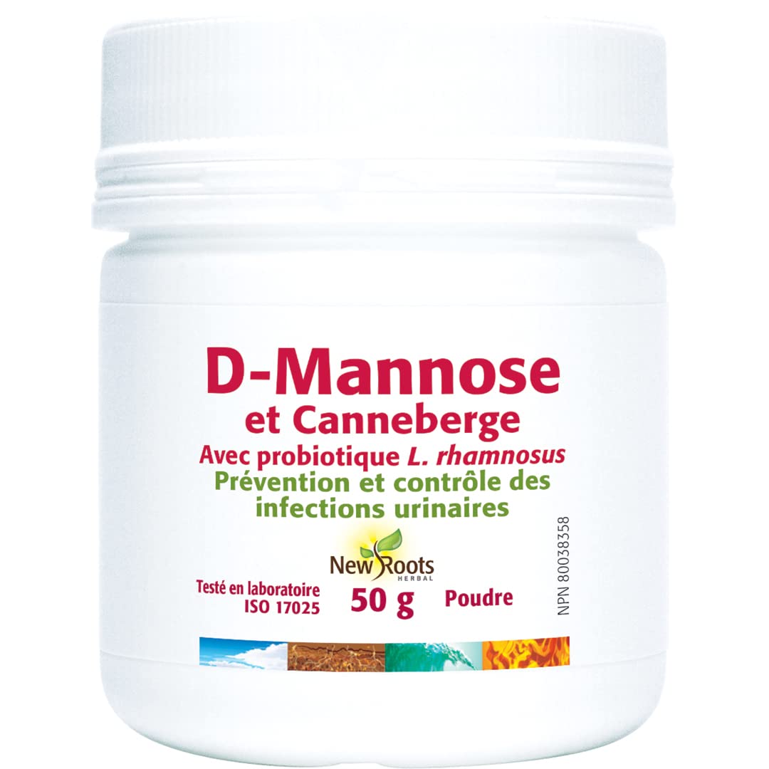 New Roots Herbal - D-Mannose & Canneberge - Poudre 50g - Soulagement des douleurs urinaires - D-Mannose avec concentré de canneberge