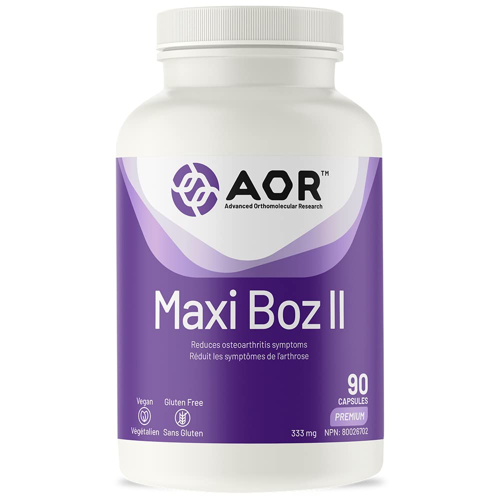 AOR - Maxi-Boz II 333mg, 90 capsules, cure de 30 jours - Extrait de Boswellia Serrata haute puissance pour le confort et la souplesse des articulations - Végétalien et sans gluten - Soutient l'amplitude des mouvements, favorise la facilité de mouvement