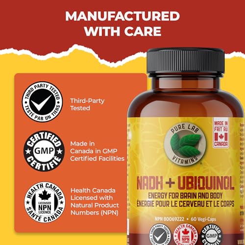 Pure Lab Vitamins | NADH Nicotinamide Adénine Dinucléotide + CoQ10 Ubiquinol