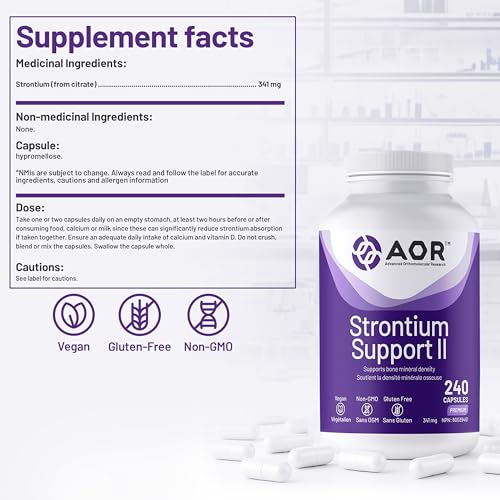 AOR - Strontium Support II 341 mg, 60 gélules - Supplément pour la guérison des fractures osseuses - Le Strontium renforce la solidité des os - Supplément de strontium - Supplément pour la santé osseuse - Citrate de strontium