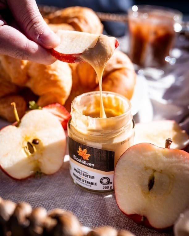 Biod√©lices - Crème de beurre d'érable biologique du Québec, 200g - Riche en antioxydants et minéraux - Idéal pour tartiner sur du pain grillé et des bagels, garniture pour crêpes, gaufres, desserts et pâtisseries
