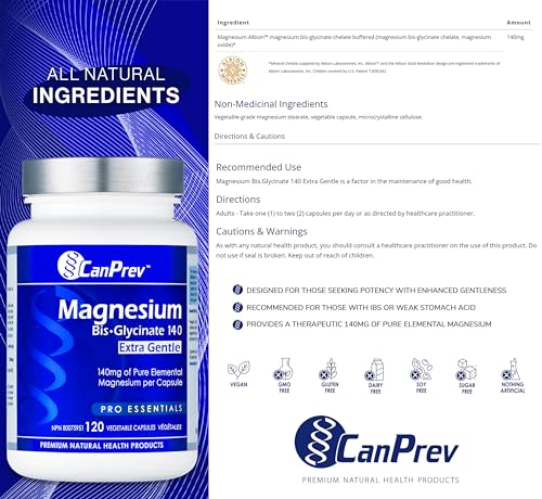 CanPrev Bisglycinate de magnésium 140mg (Ultra doux) l Favorise la production d'énergie l Os, dents et muscles solides