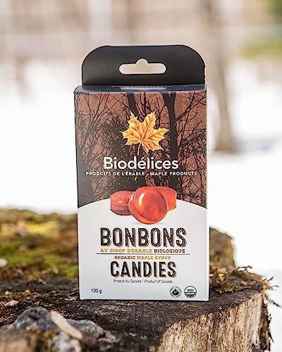 Biodélices Organic Canadian Maple Candy, Individually Wrapped, Quebec, 100g